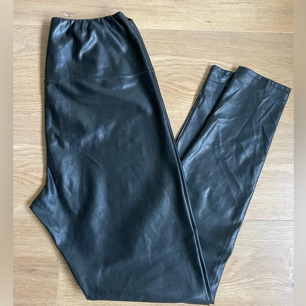 Wilfred Free Faux Leather Leggings Black High Rise Elastic Waist Stretch Pants L - Picture 3 of 7
